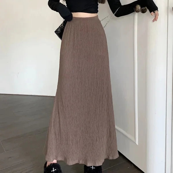 High Waist A- Line Pleated Skirt Midi
