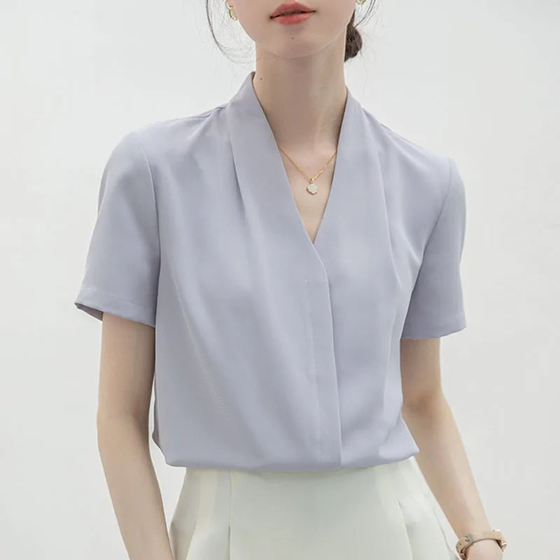 Short Sleeve V-Neck Blouse