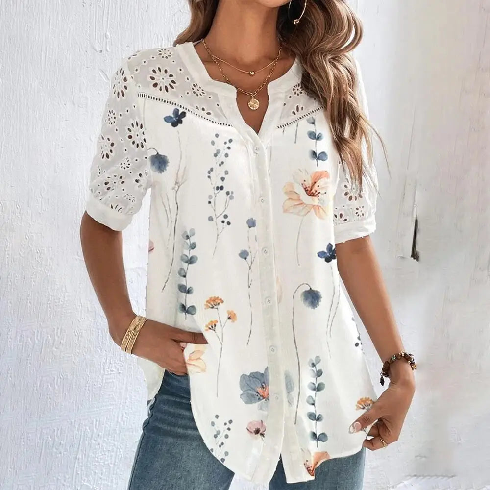 Lace Loose Shirt Short Sleeve Blouse