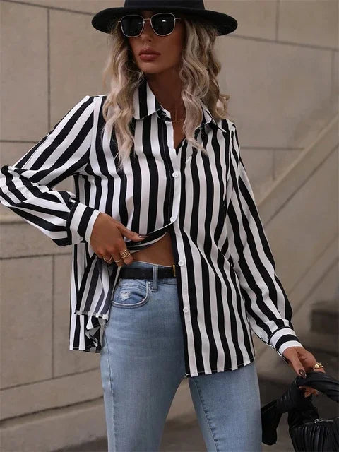 Luxury Shirts Texture Striped Print  Long Sleeve