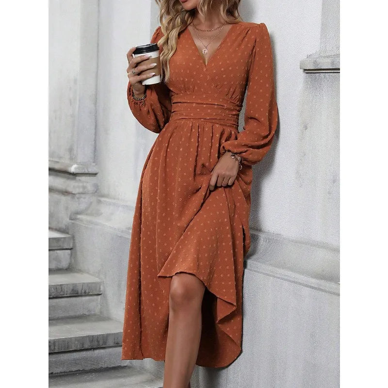 Off-Shoulder Lantern Sleeve Pleated Long Dress