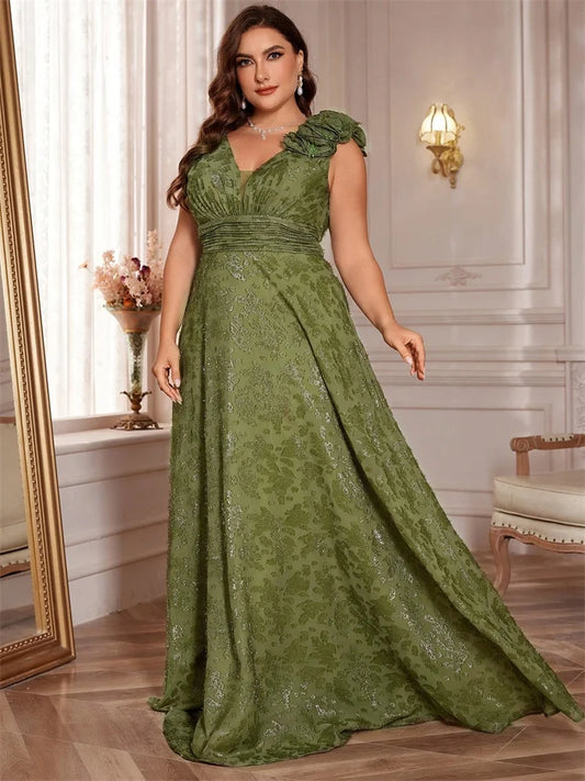 Plus Size Elegant V-Neck Floral Evening Dress