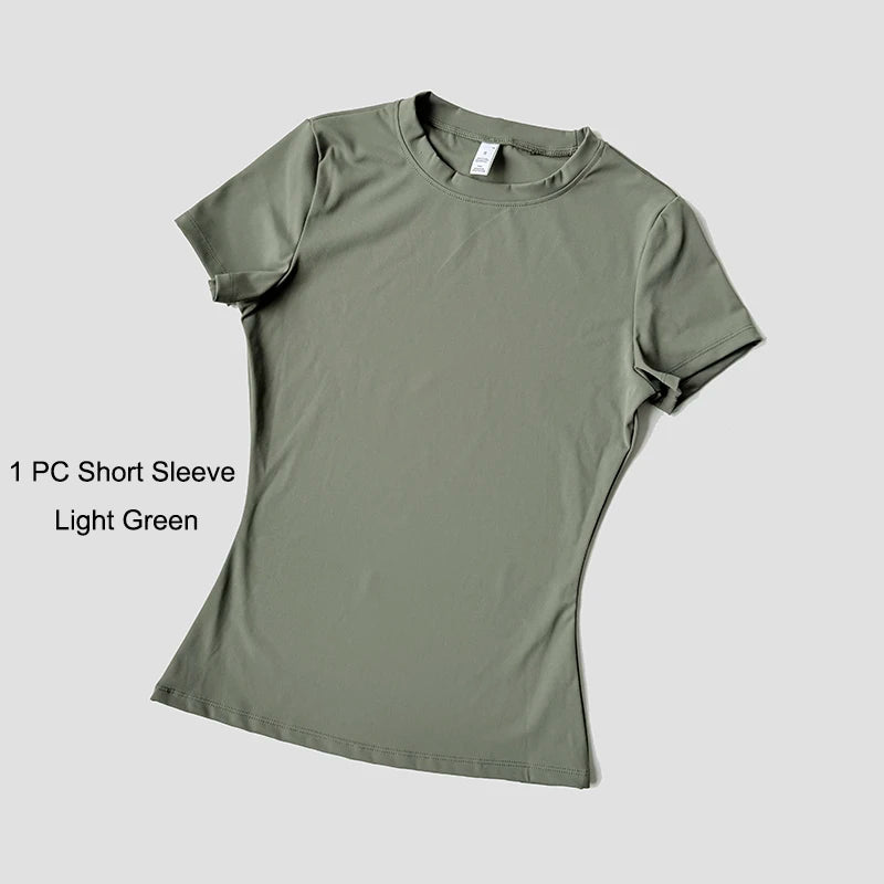 Yoga Set Seamless  Short Sleeve Crop Top