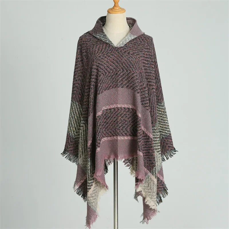 Winter Women Hooded Cape Wrap Scarf Poncho