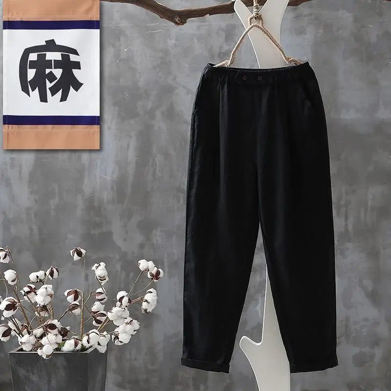 Casual Pants Cotton Button Chic Harem Trousers