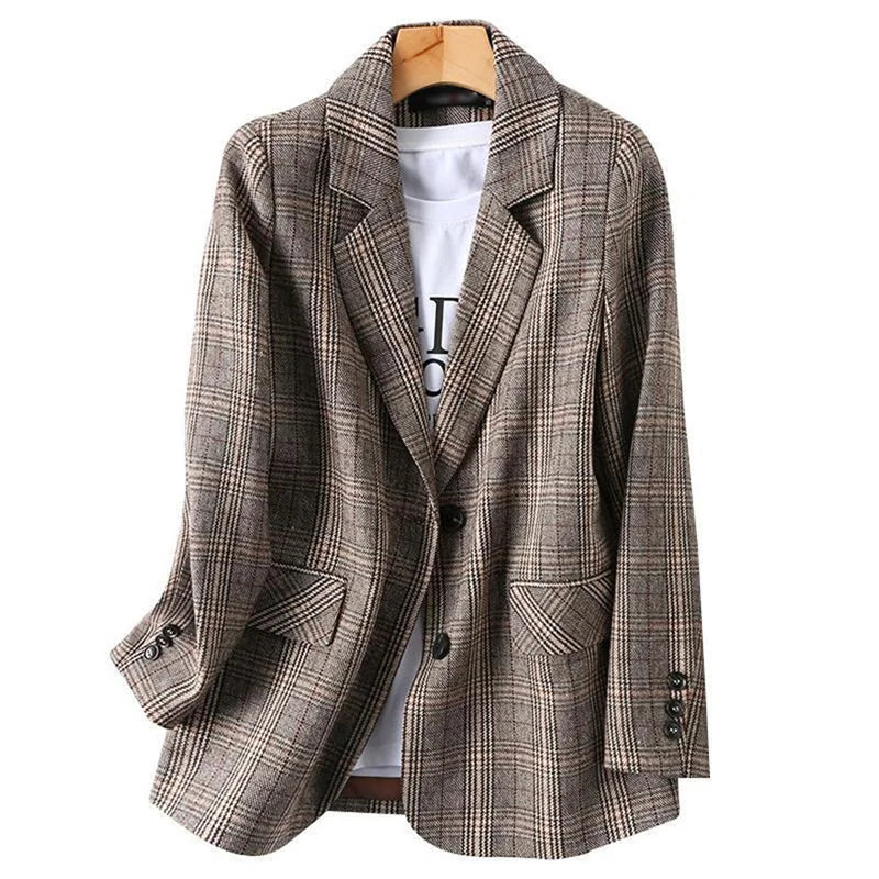 Single Breasted Plaid Long Sleeve  Blazers