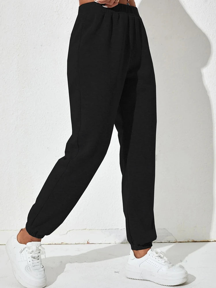 Women Black Elastic Waist Sweat Pants