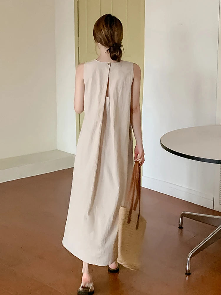 Plus Size Solid Sleeveless Backless Long Dress