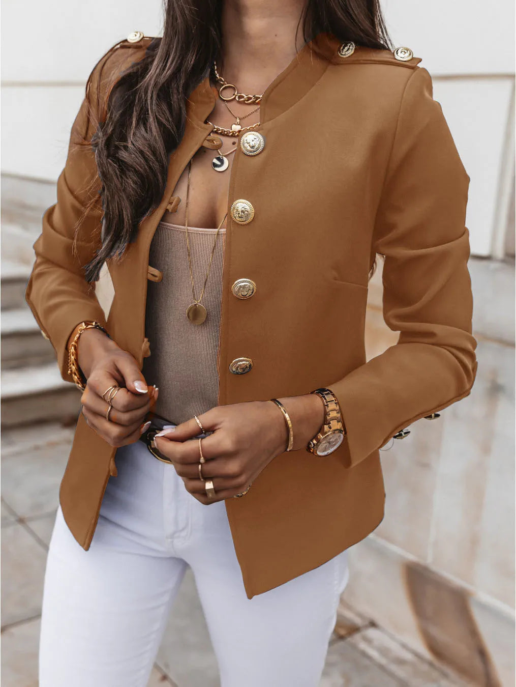Casual O-neck Long Sleeve Jacket  Office Lady