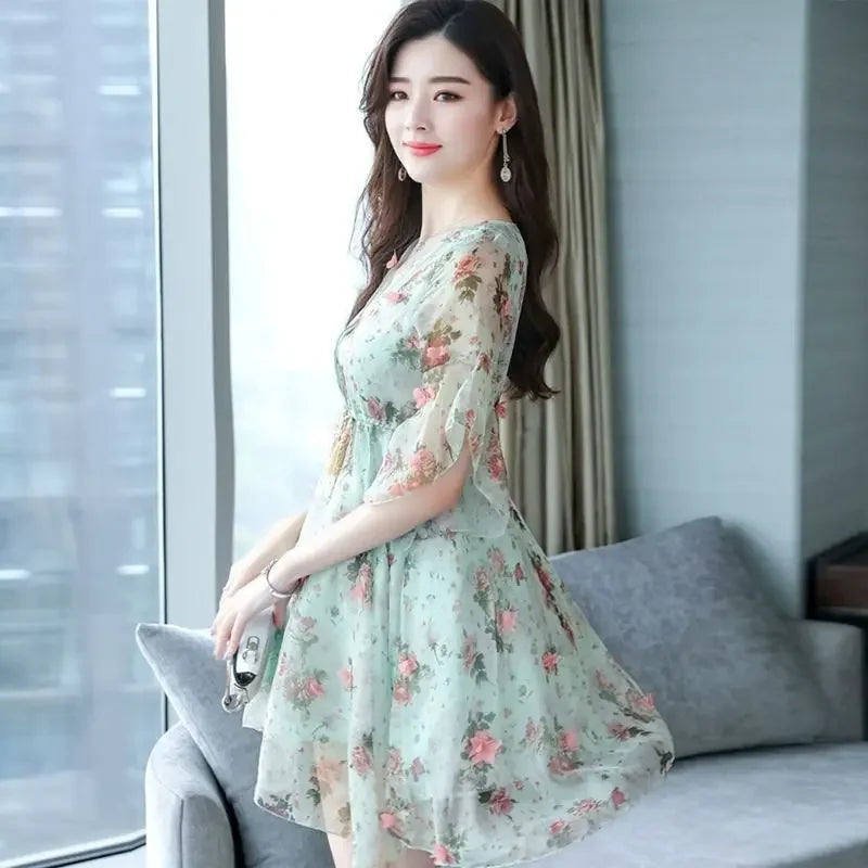 Short Sleeve Flower Floral Mini Dresses