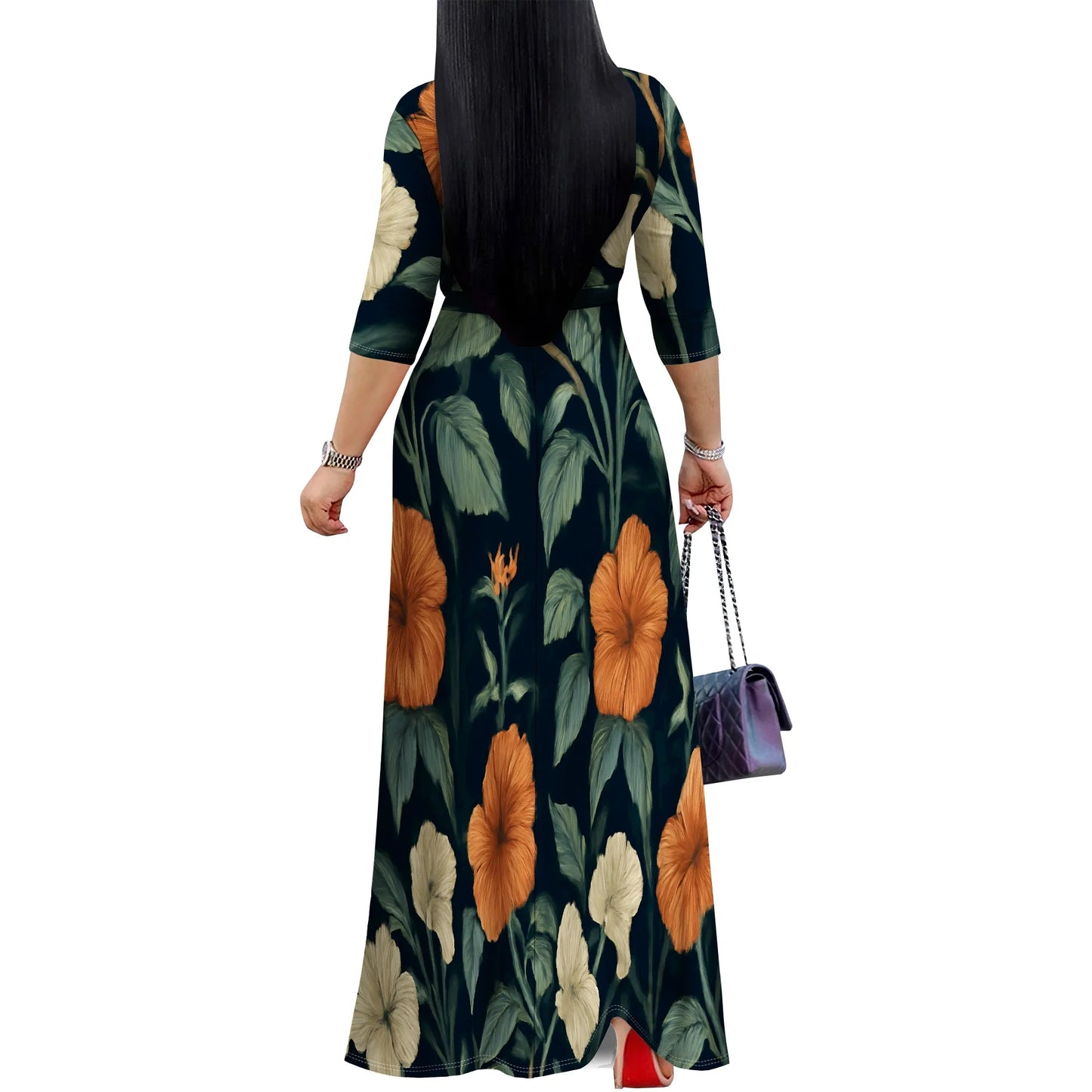 Plus Size Maxi Dress S-3XL V-Neck Wrap Belted