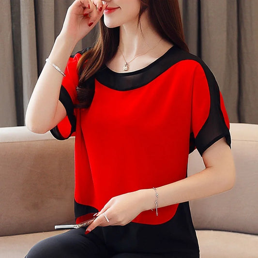 Short Sleeve Casual Chiffon Blouse