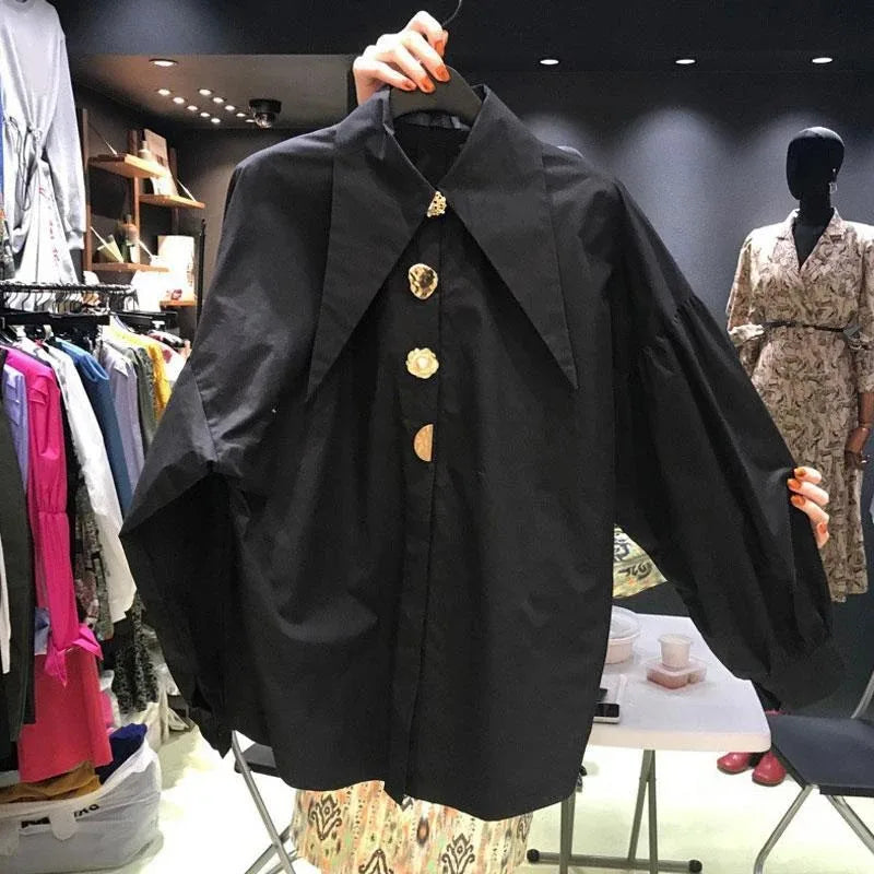 Elegant Pearl  Shirts Sharp Corner Collar Long Sleeve