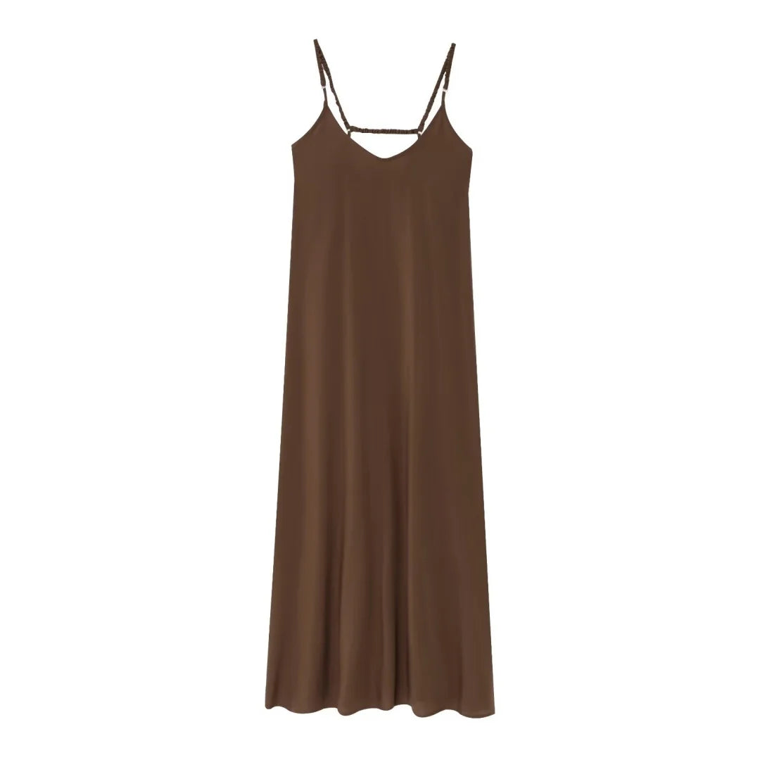 Solid Backless Sling Sleeveless Midi Dresses