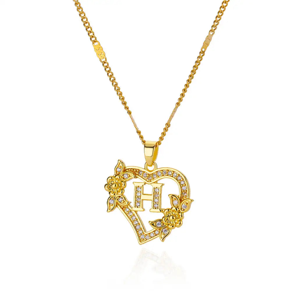 Heart Initial, Gold Color Stainless Steel Chain