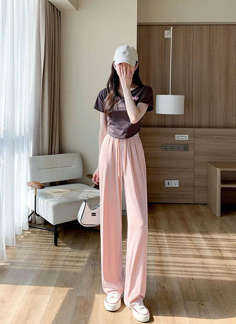 Ice SilkHigh Waist, Wide Leg Trousers