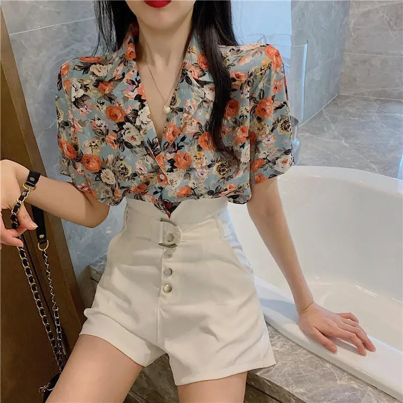 Casual Chiffon Short Sleeve Buttoned Shirts