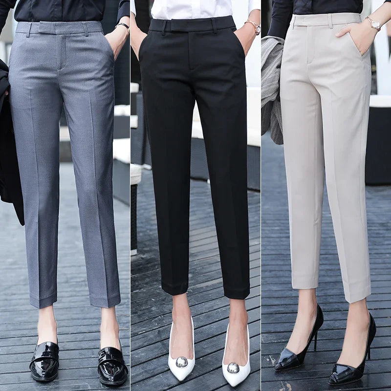 Black Gray Suit Pants High Waist Pants