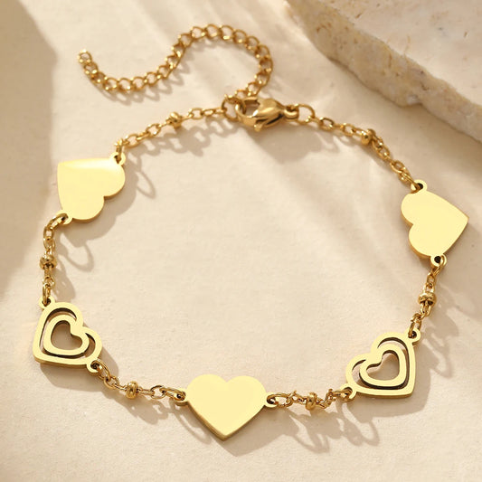 Stainless Steel Bracelets Fresh Double Heart Design