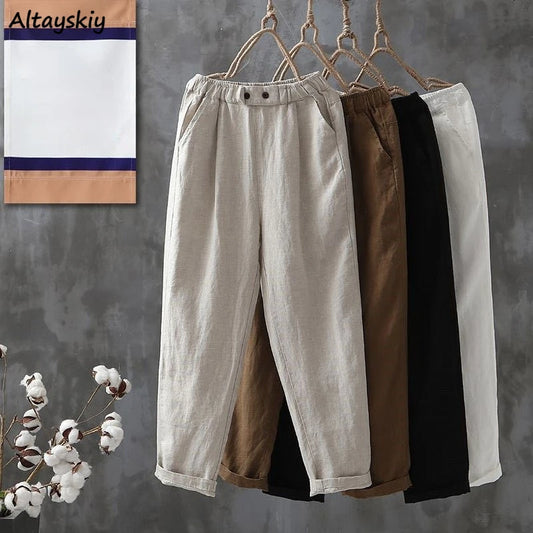Casual Pants Cotton Button Chic Harem Trousers