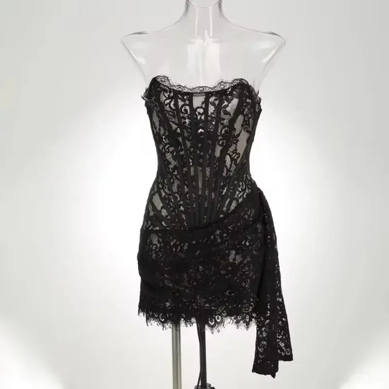 Sexy Lace Solid Color Sheer Lace Dress