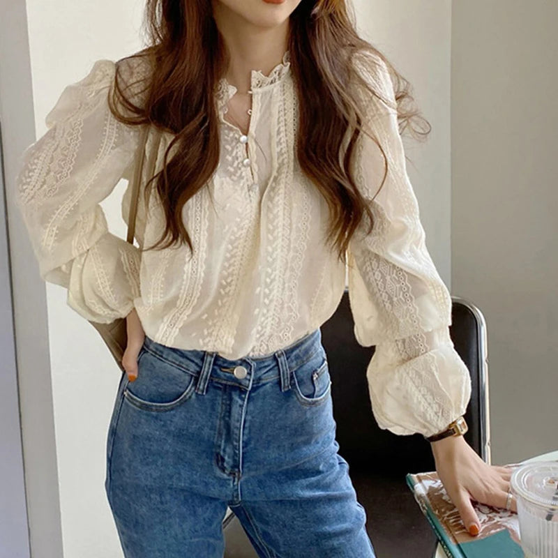 Long Sleeve Casual Shirt Ladies Stand Collar