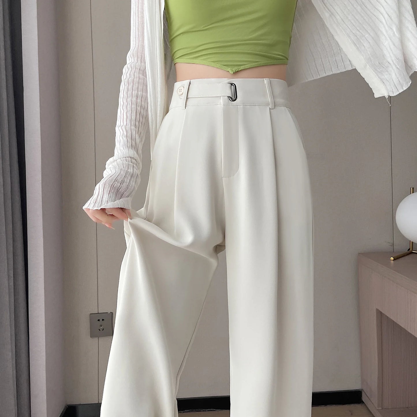 Solid Color High Waist Loose Trousers