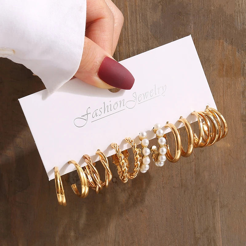 Gold Color Geometry Pearl Earrings  Dangle Earrings