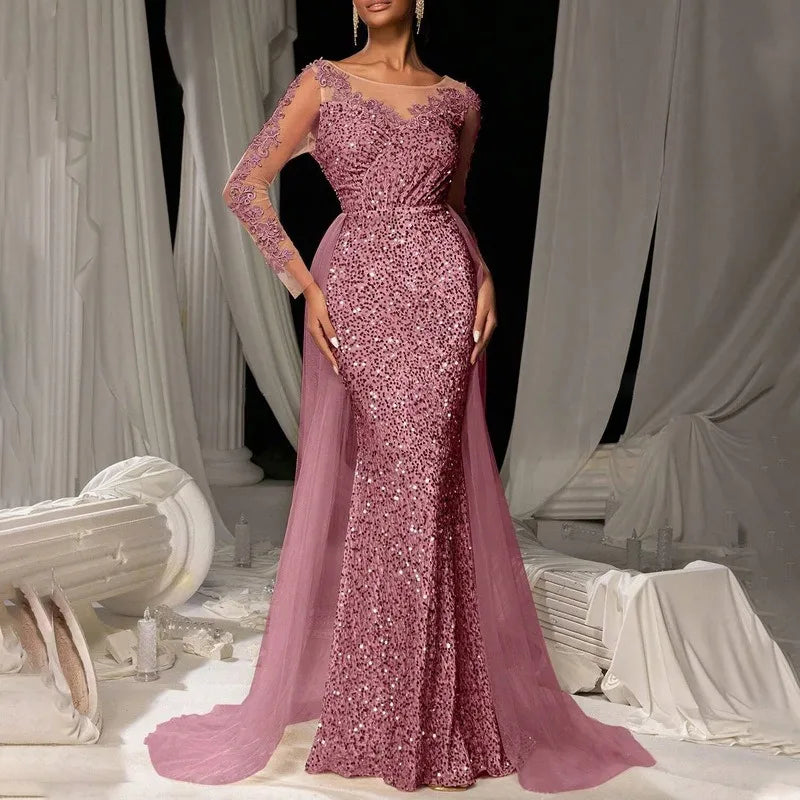 Elegant  Dress Long Sleeve Lace Evening Gown