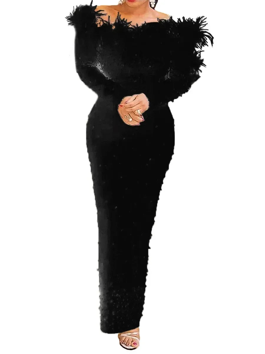 Feather Party Night Dresses High Waist