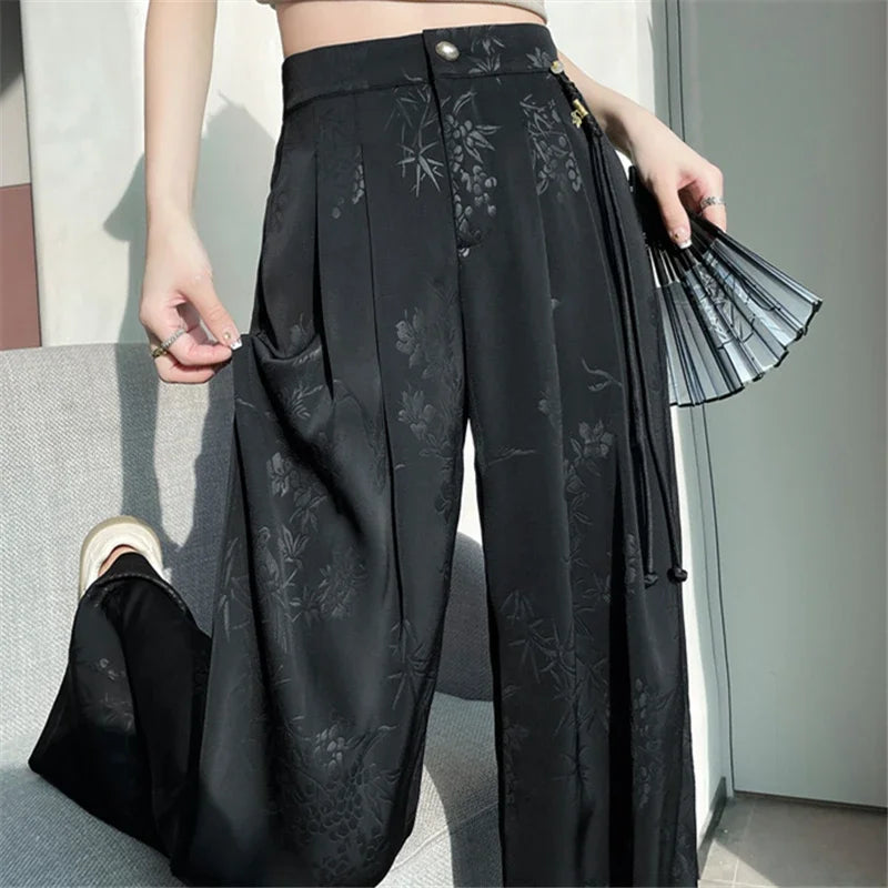 New Wide Leg Satin Casual Pants Female