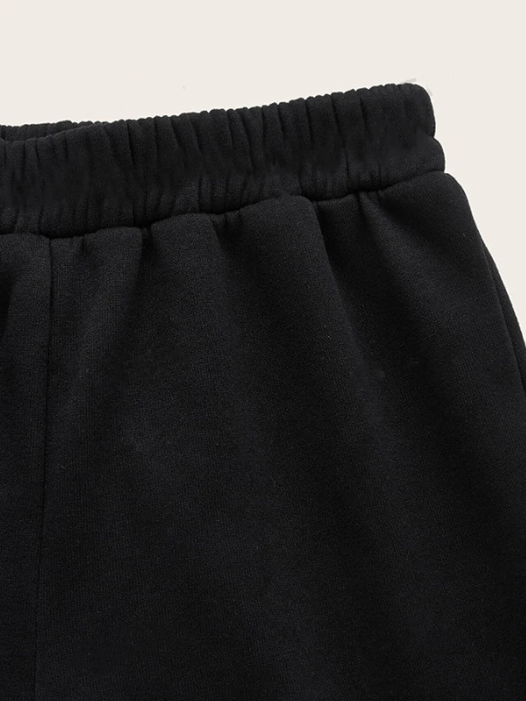 Women Black Elastic Waist Sweat Pants