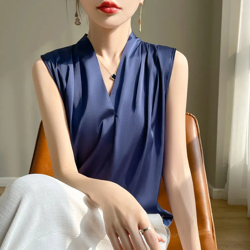 Solid Color Satin Blouse