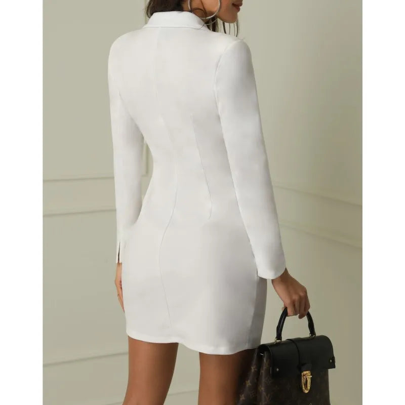 Solid Color Long Sleeved Suit Mini Skirt