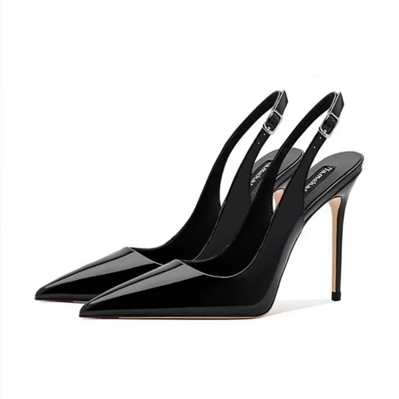 High-heeled sandals pointed tips  patent leather