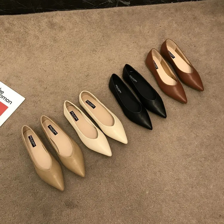 Flats Solid Color Leather Shoes Flat Heel
