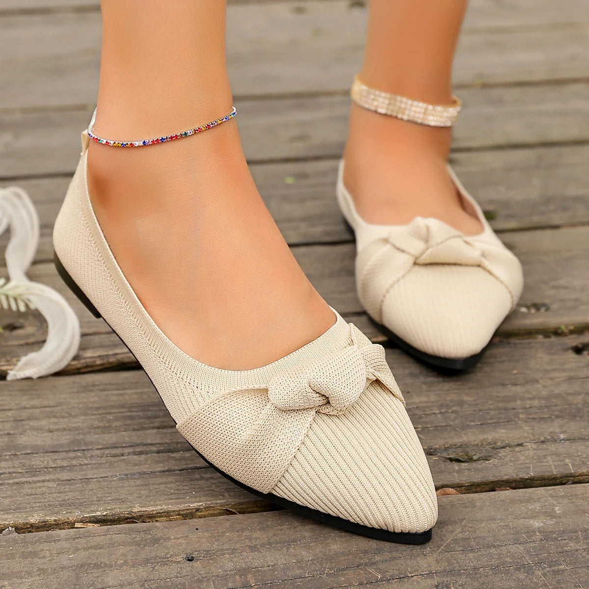 Plus Size Knit Flat Shoes Breathable Bow