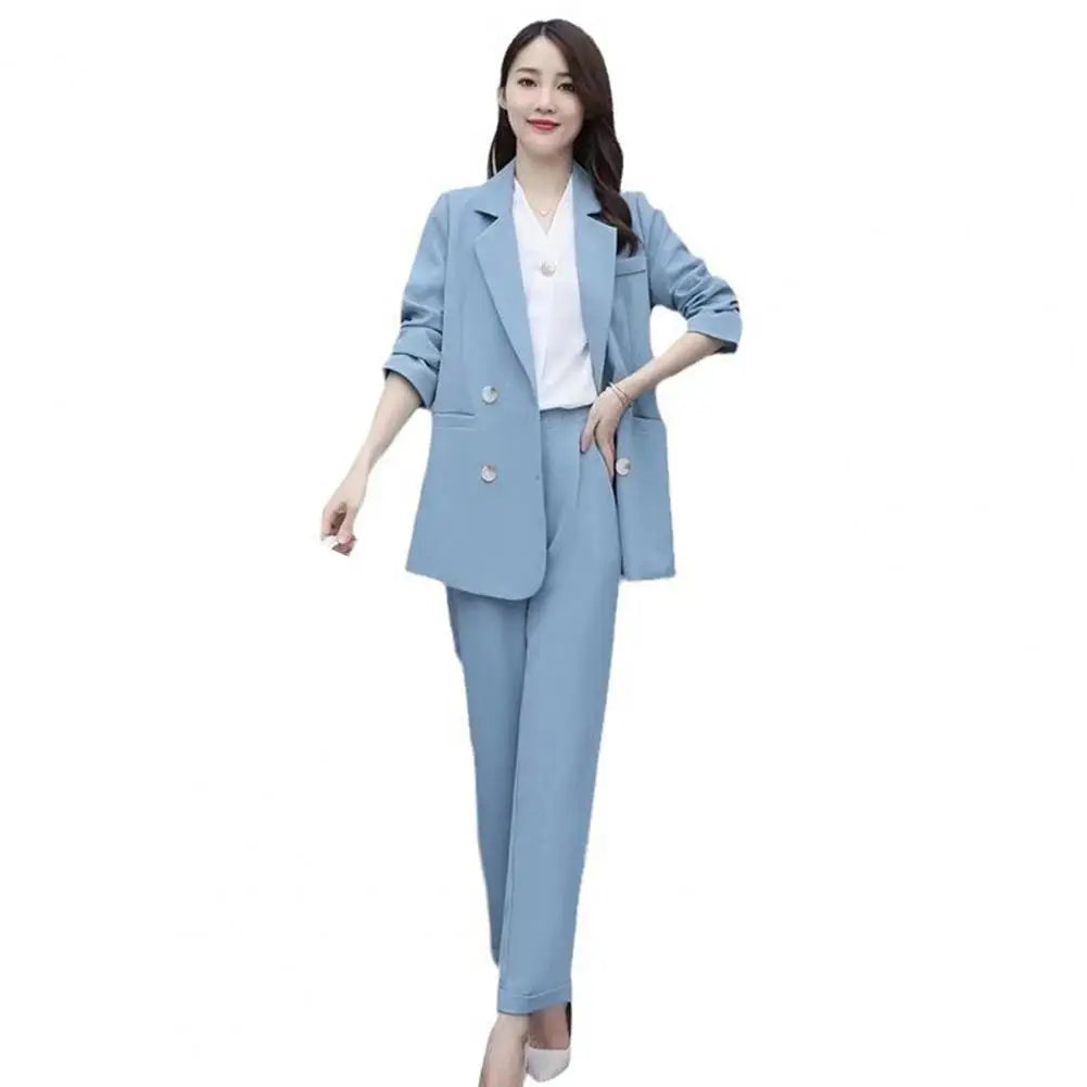 Business Set Double-breasted Coat High Waist Pants