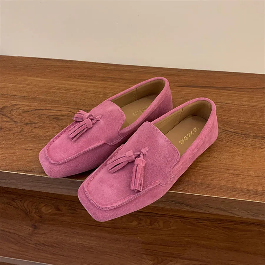 Fringed Ballet Flats Square Toe Flat Espadrilles