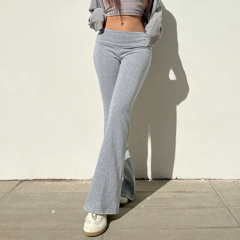 Sexy Basic Solid Flare Pants Slim Low-Waisted