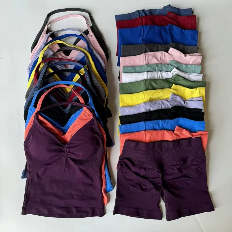2Pcs Seamless Yoga Set  Padded Halter Tank