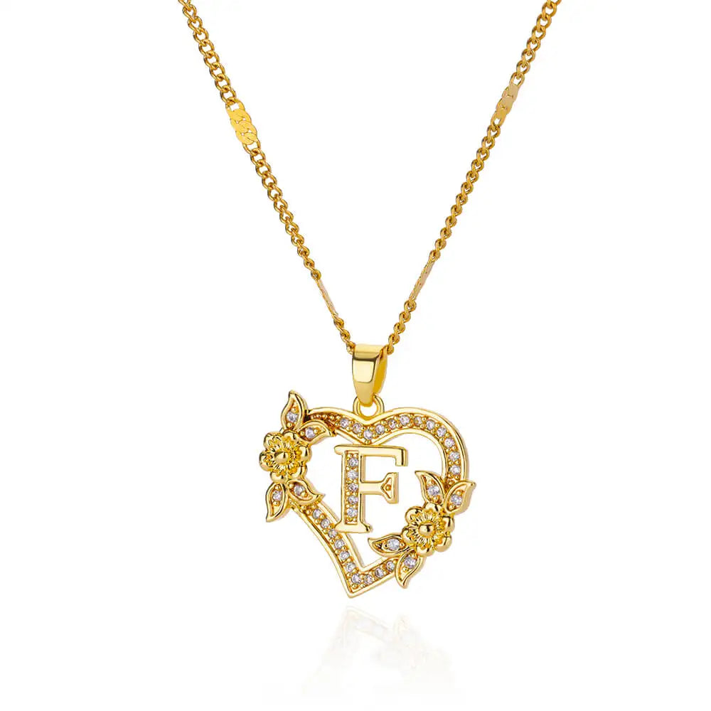Heart Initial, Gold Color Stainless Steel Chain