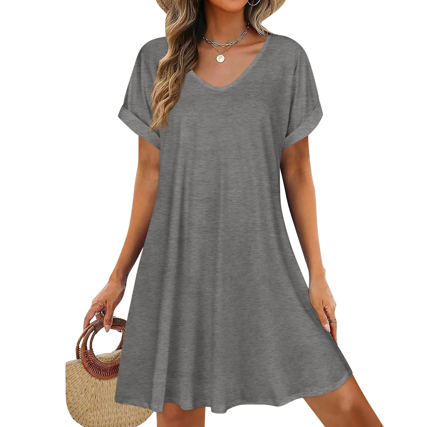 Short Sleeve T-shirt Dress Round Neck
