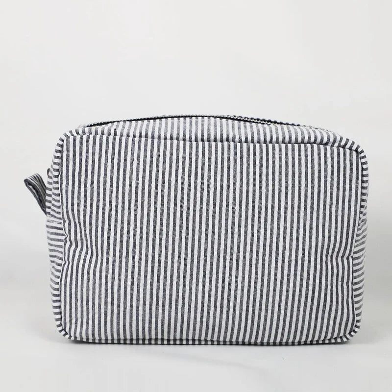 Seersucker Ruffle Cosmetic Travel Bag Makeup Bag