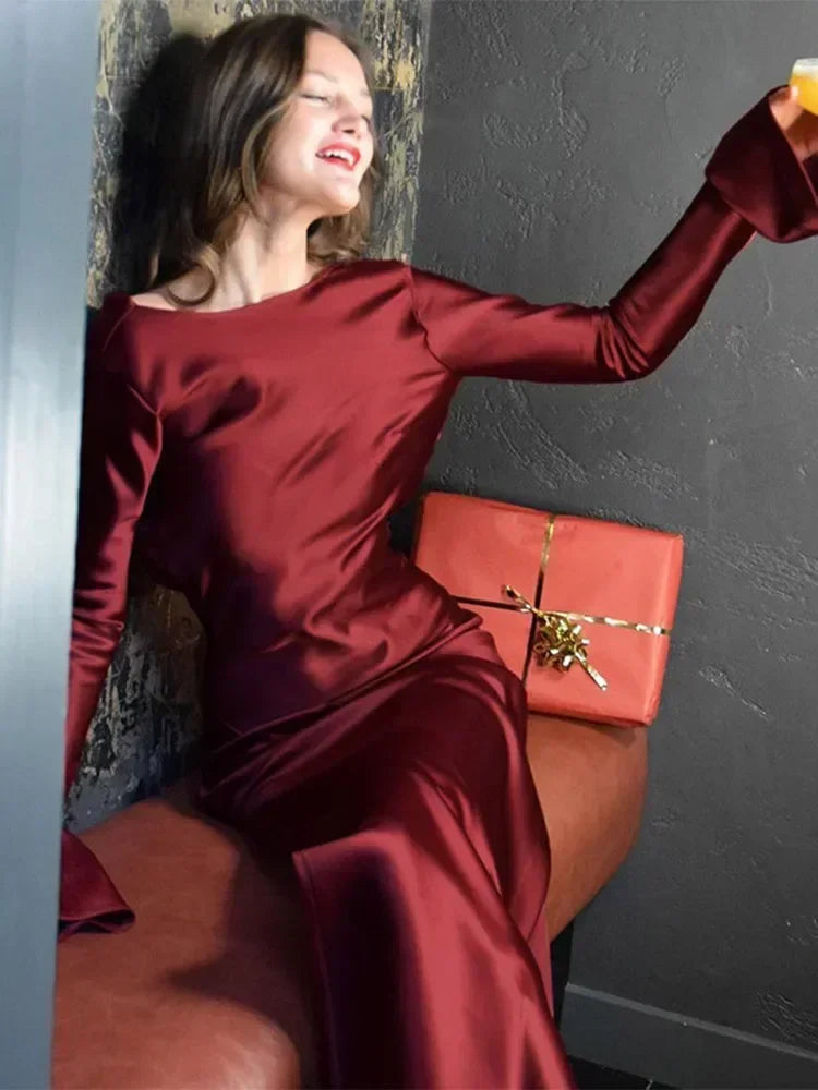 Evening Dress Backless Flare Sleeve Solid  Maxi