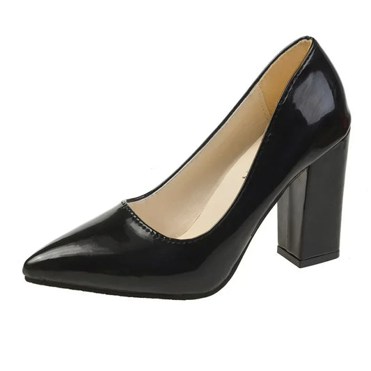 Square Heels Pumps Patent Leather