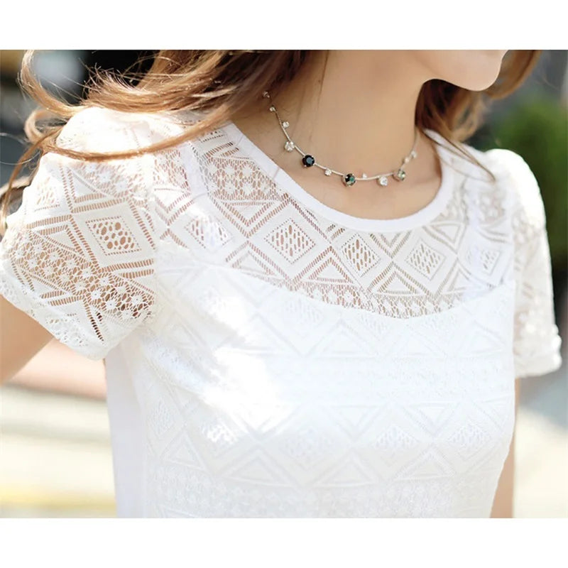 Chiffon Blouse Lace Crochet  Slim Fit Tops
