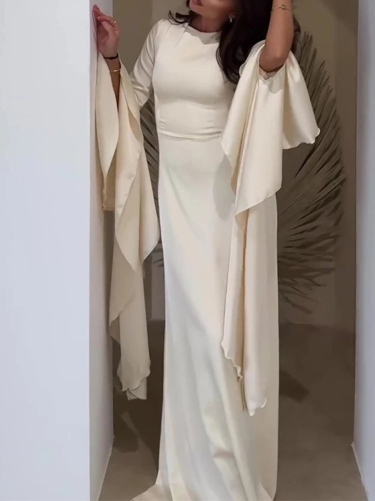 Solid Color O Neck Chiffon Big Swing Sleeves