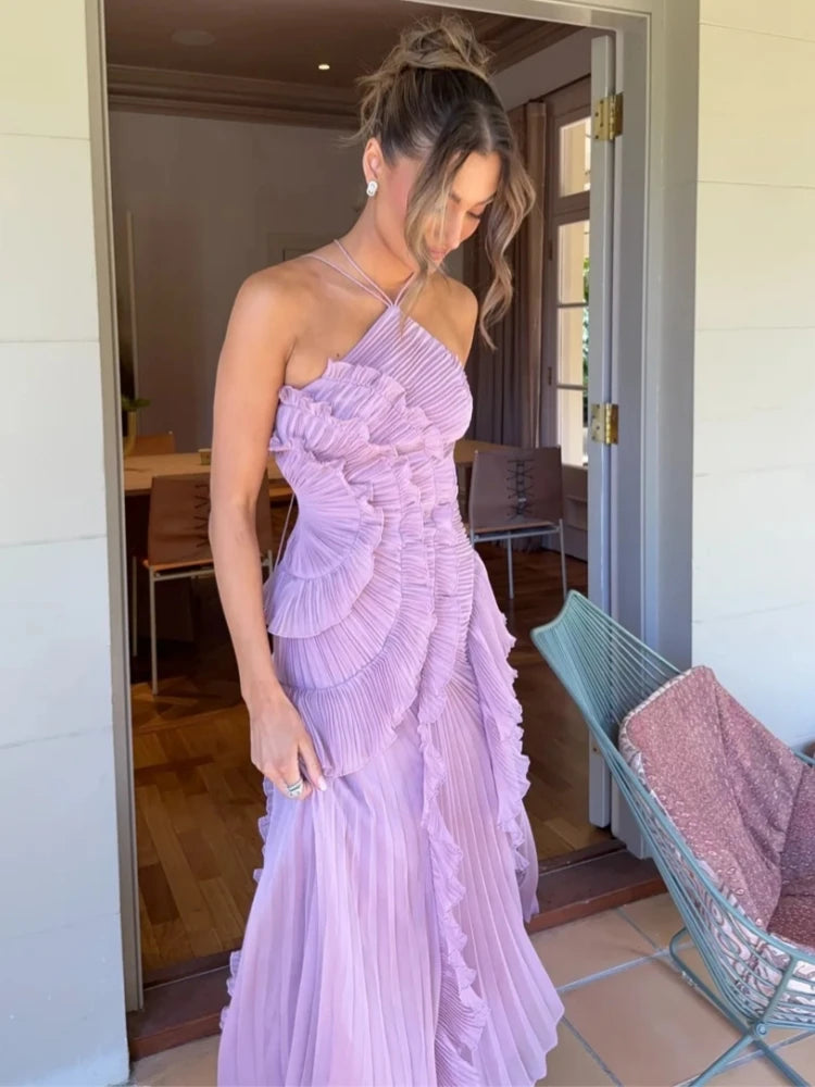 Sleeveless Halter Backless Split Maxi Dress