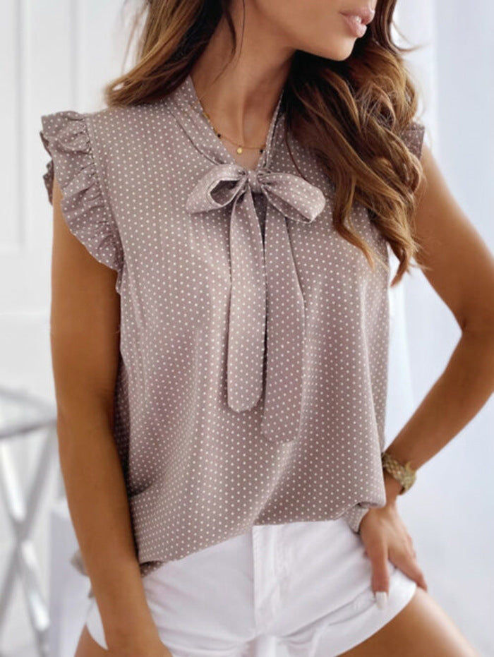 Sleeveless Polka Dot Print Blouse Bow 





Polka 







Polka Dot Casual Bow  Tops






Elegant Casual T-shirt Ruffles Tops